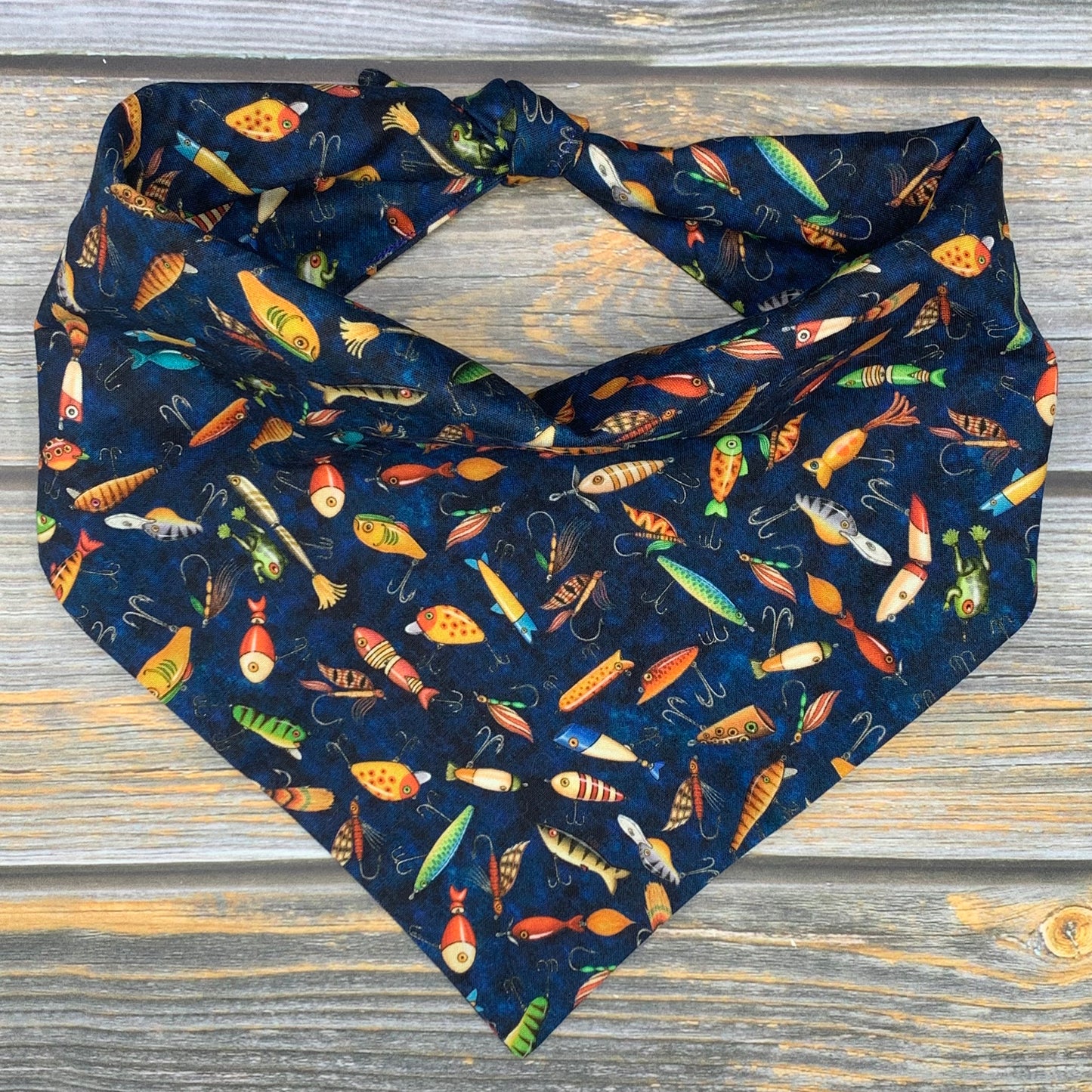 Fishing Lures on Navy Dog Bandana
