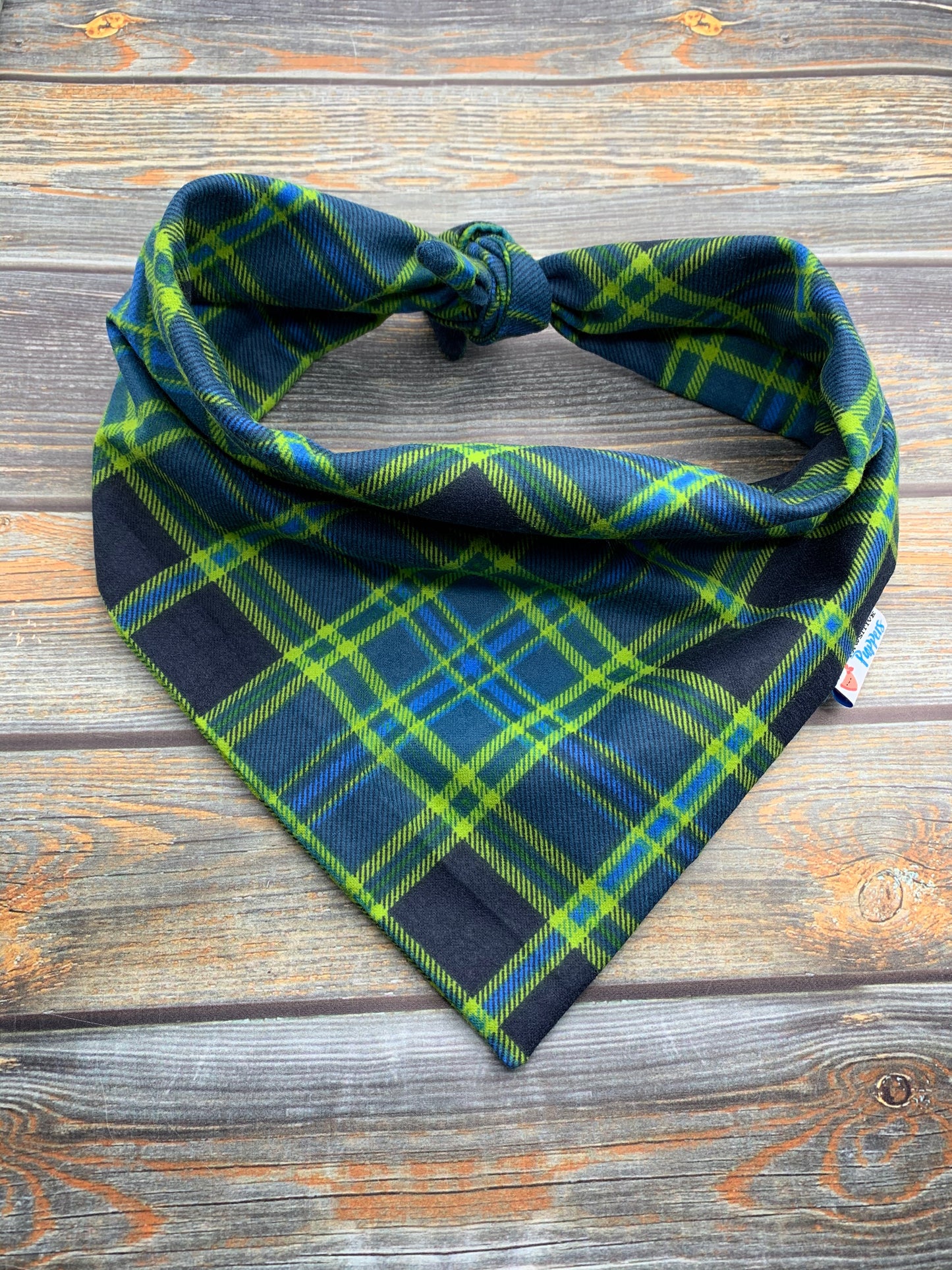 Blue and Green Plaid Flannel Dog Bandana