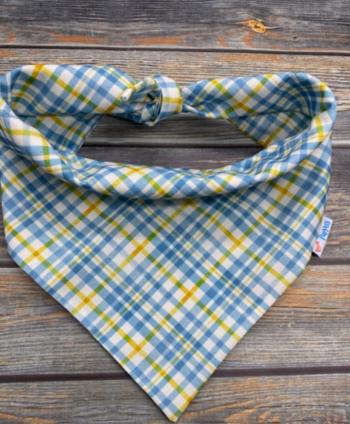 Blue and Yellow Plaid Dog Bandana