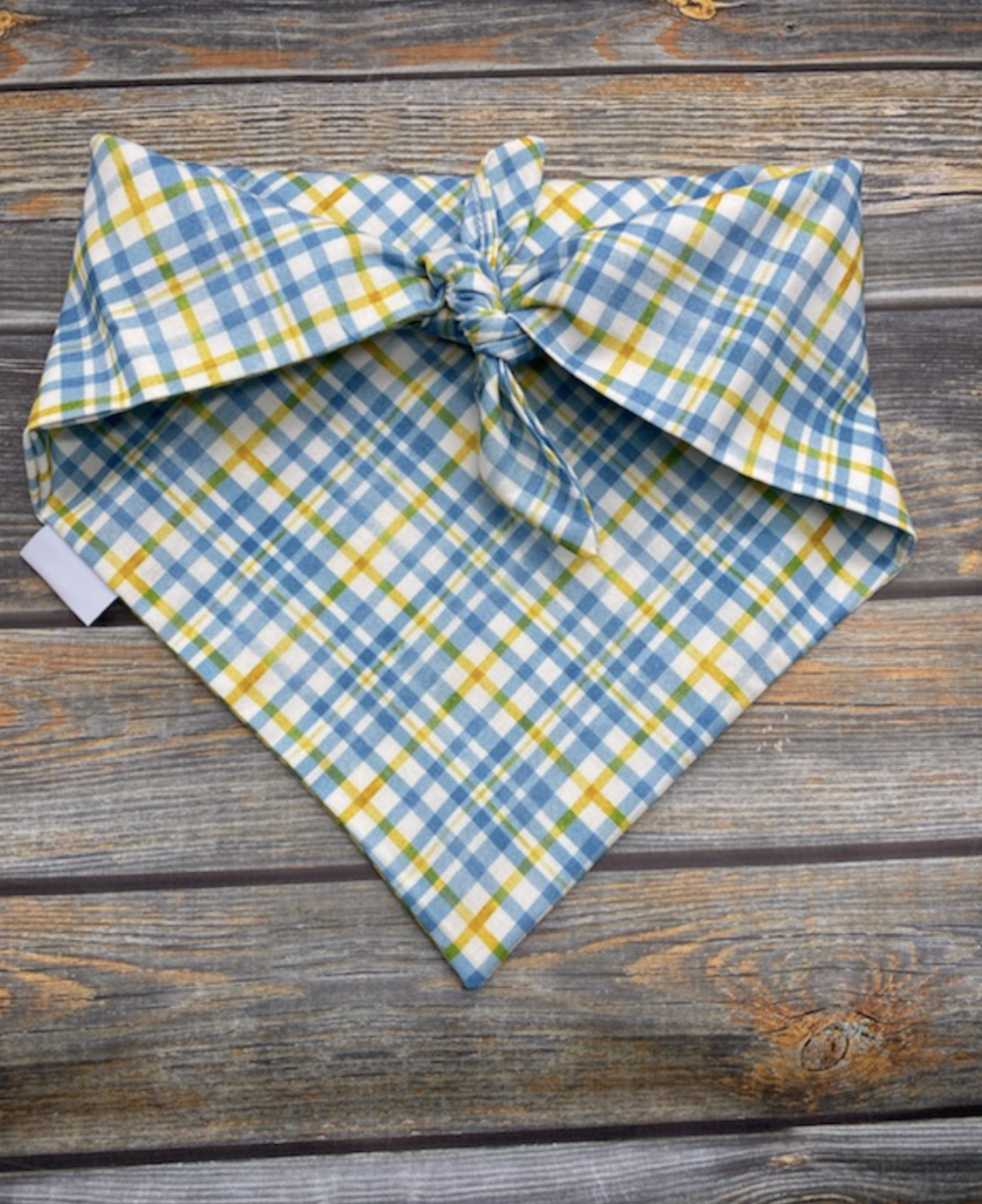 Blue and Yellow Plaid Dog Bandana