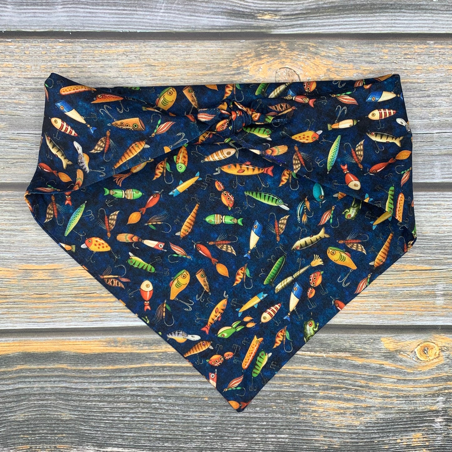 Fishing Lures on Navy Dog Bandana