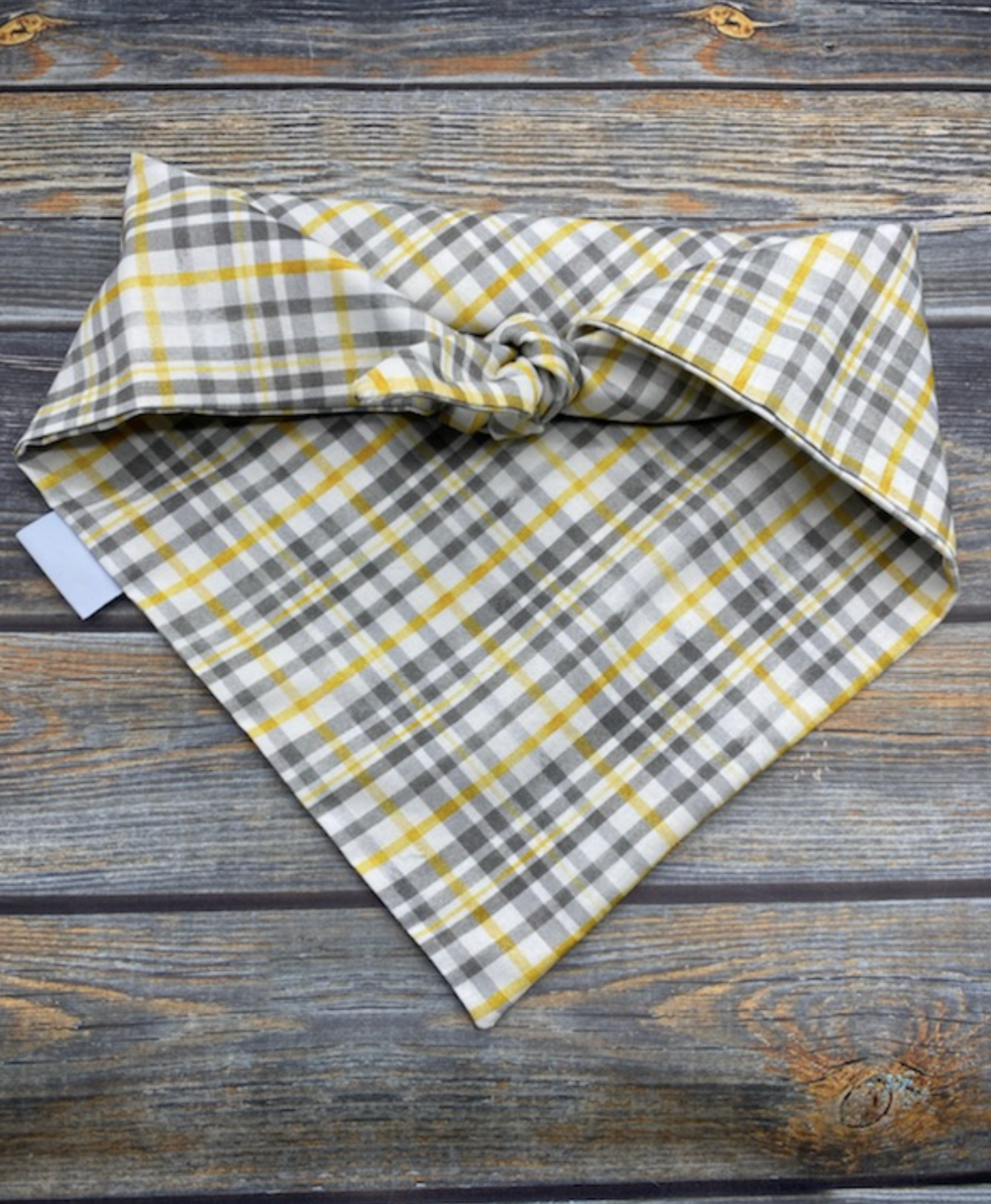 Gray and Yellow Plaid Dog Bandana