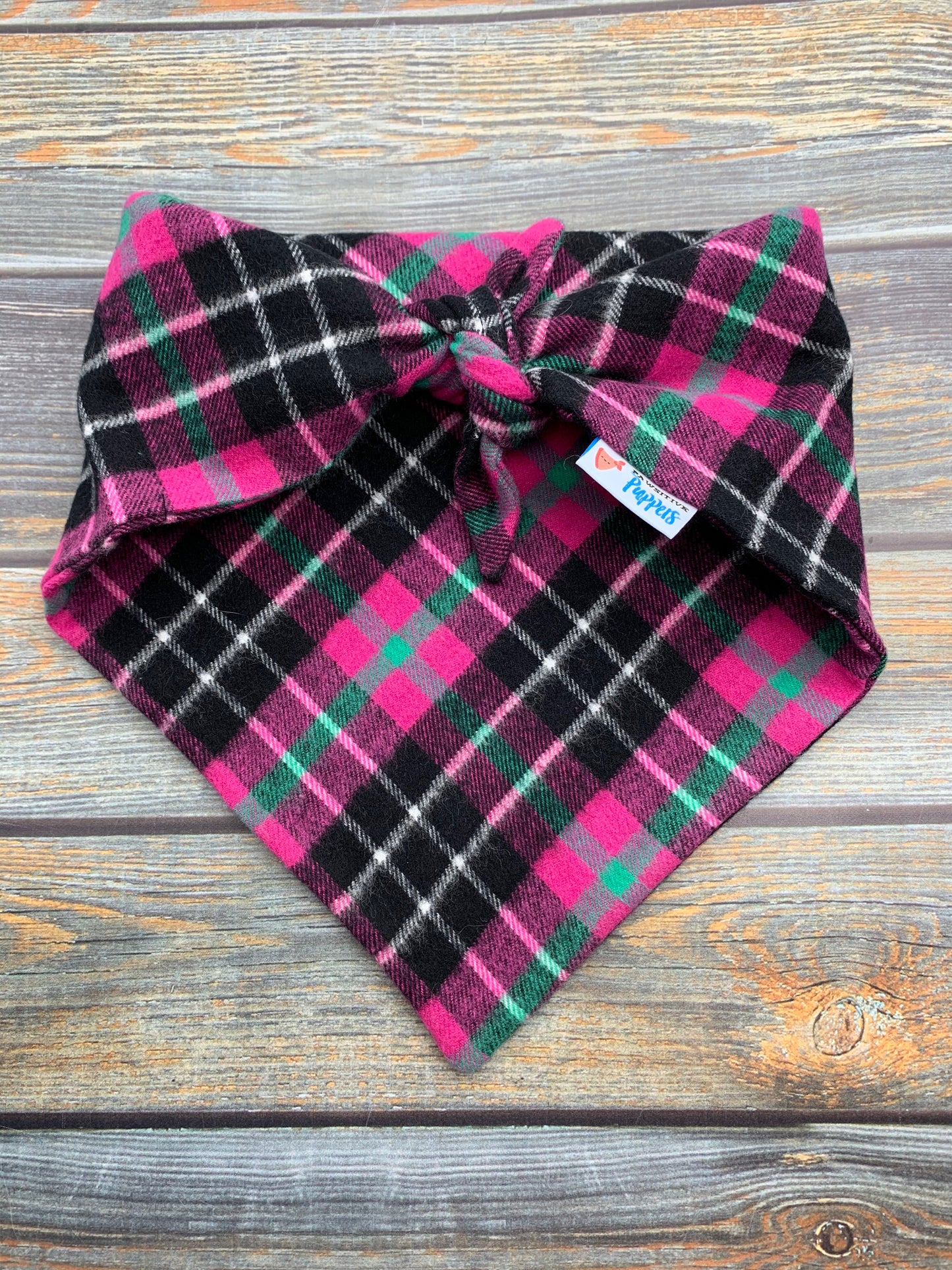 Pink and Green Plaid Flannel Dog Bandana