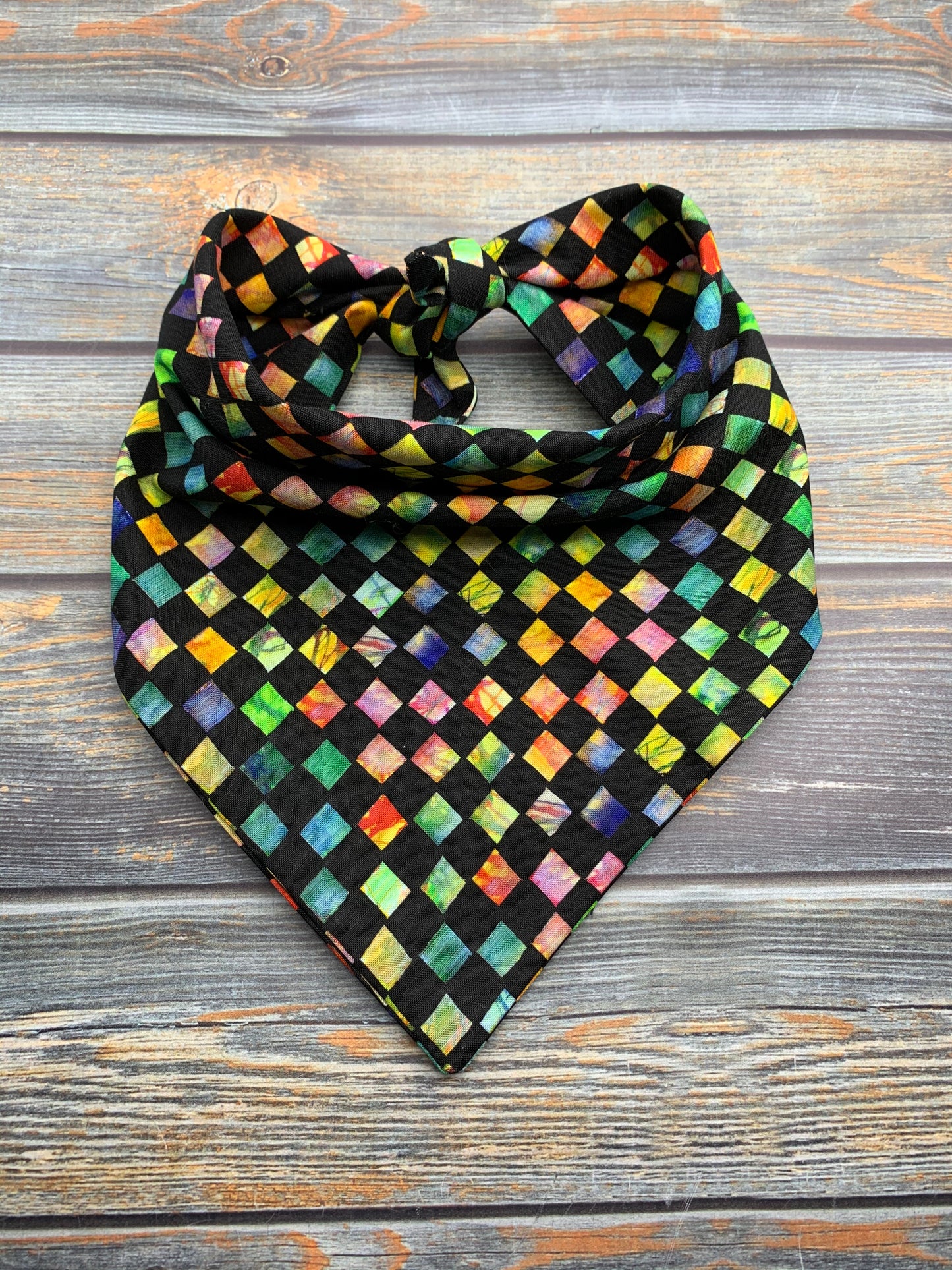 Tie-Dye Checked Dog Bandana