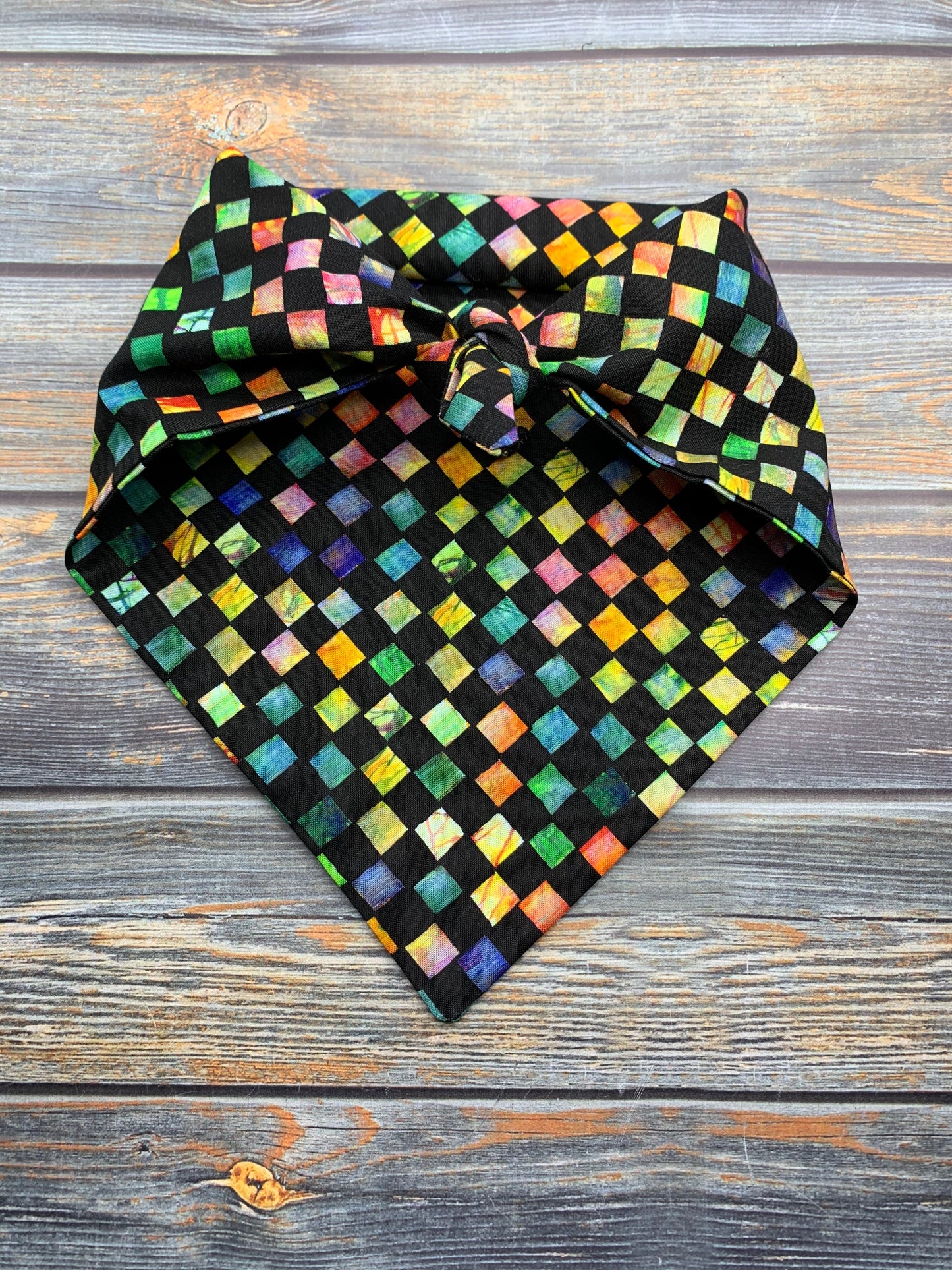 Tie-Dye Checked Dog Bandana