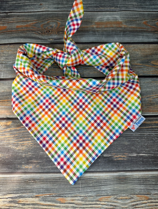 Rainbow Gingham Dog Bandana