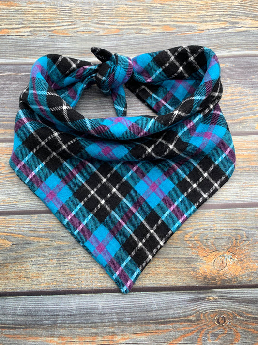 Electric Blue Plaid Flannel Dog Bandana