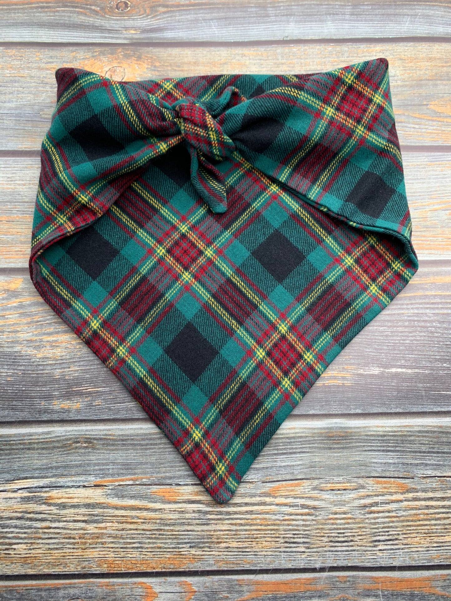 Teal Plaid Flannel Dog Bandana