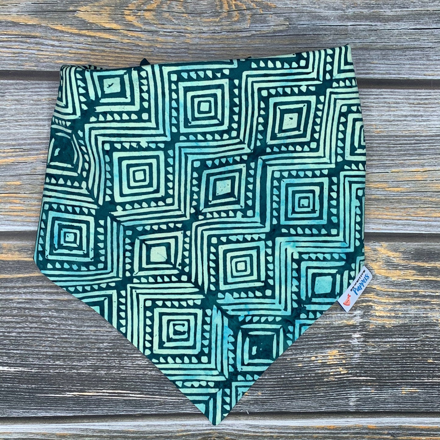 Teal Tribal Batik Dog Bandana